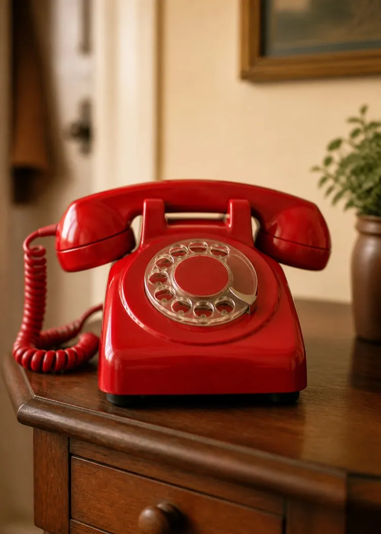 Red rotary telephone