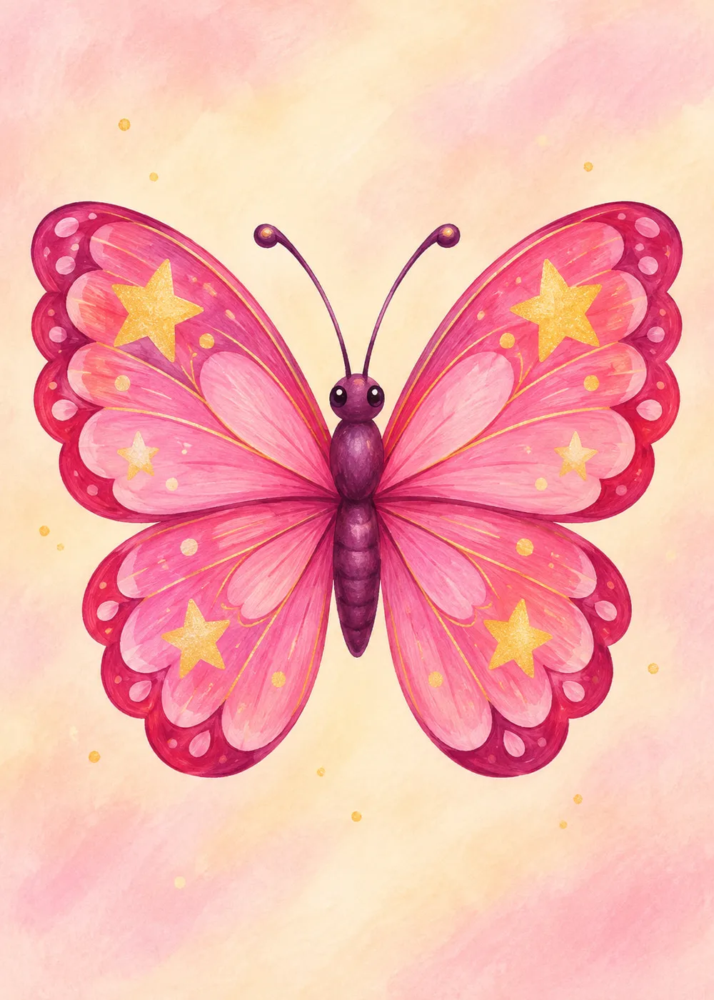 Pink butterfly with golden star-patterned wings