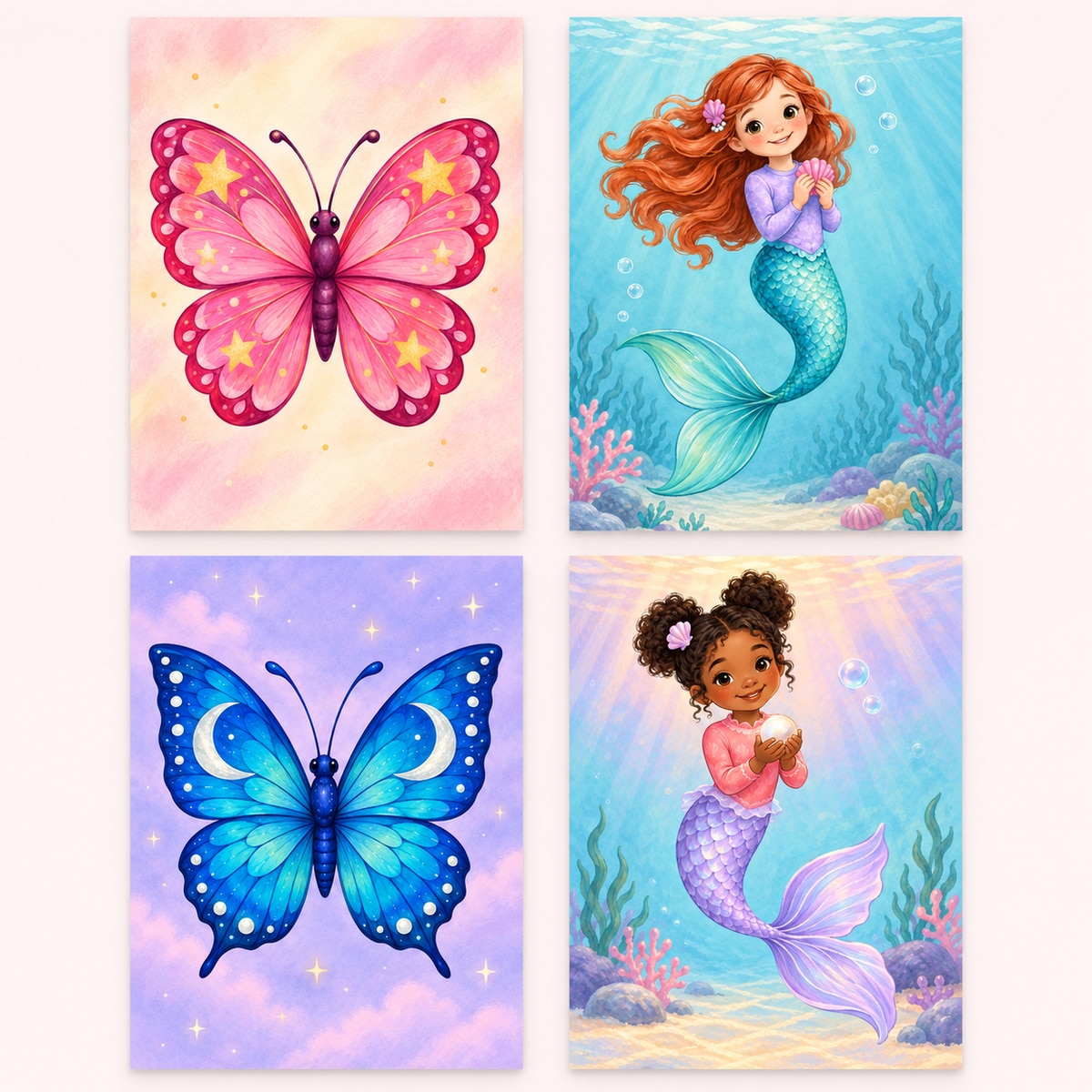 Butterfly & Mermaids pre-filled PhotoMatchFun matching cards
