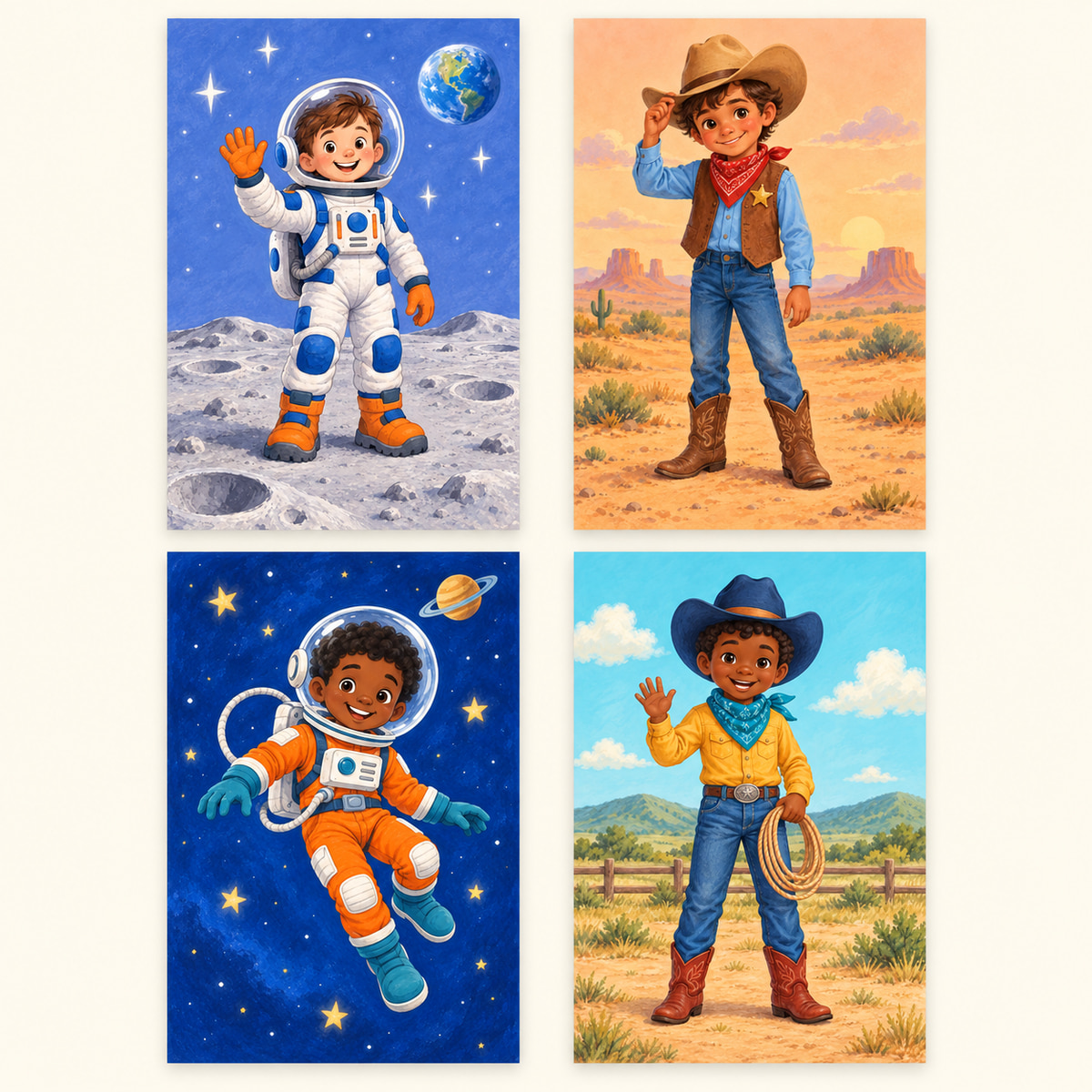 Spacemen & Cowboys pre-filled PhotoMatchFun matching cards