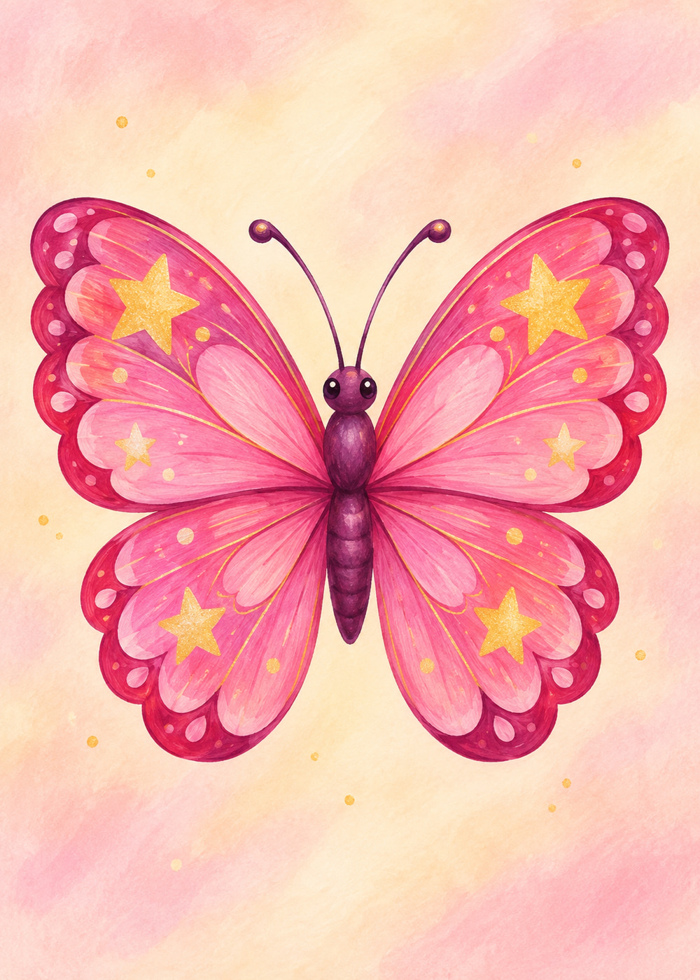 Pink butterfly with golden star-patterned wings