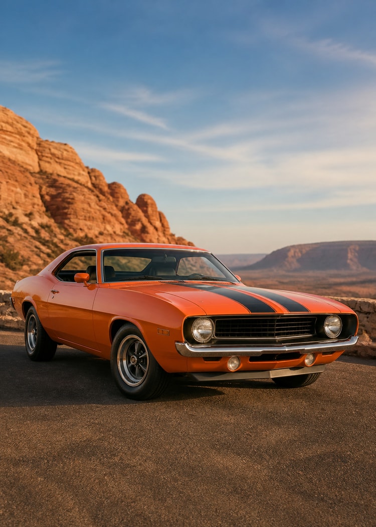 Orange 1970s muscle coupe