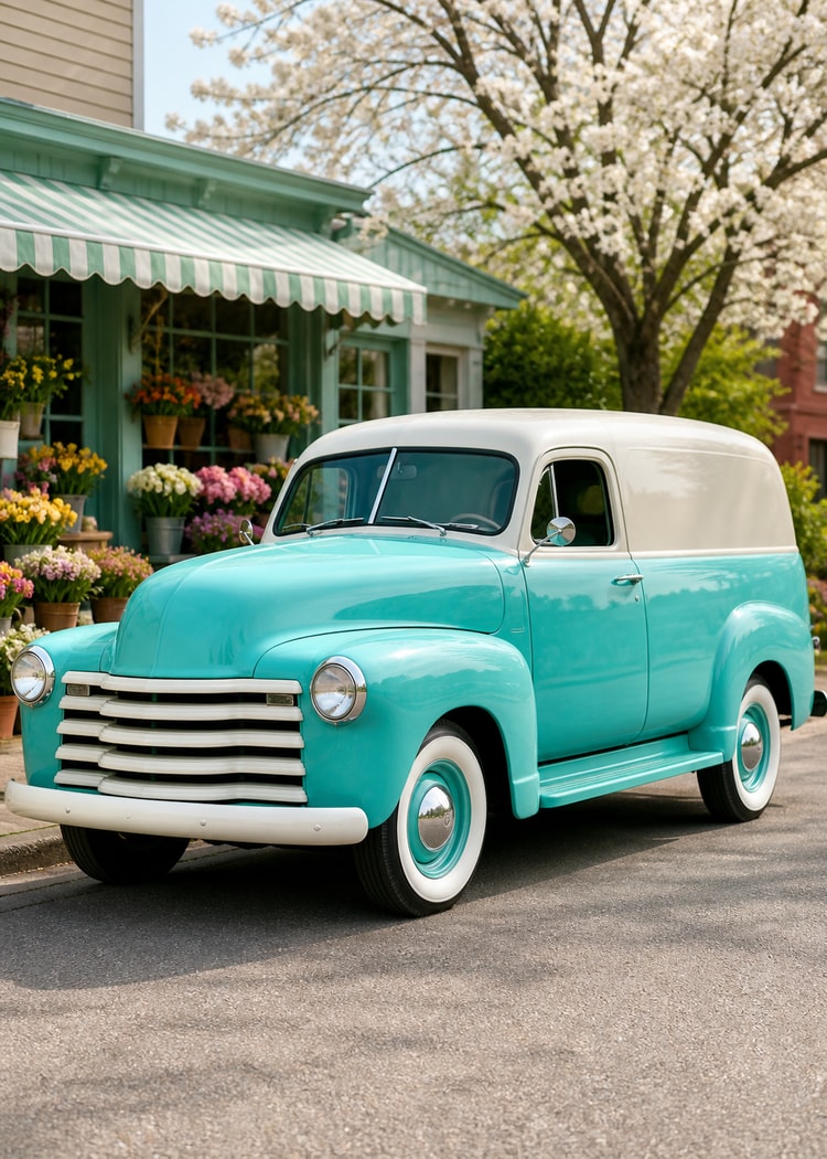 Turquoise 1950s panel van