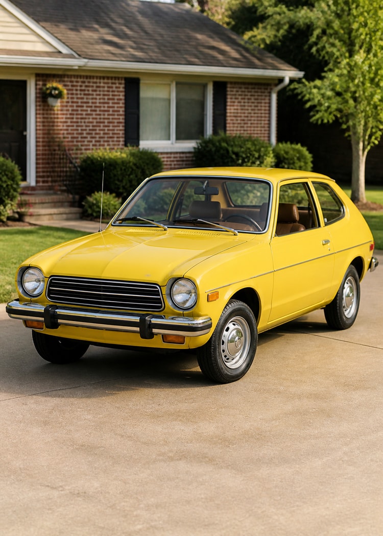 Yellow 1970s compact hatchback