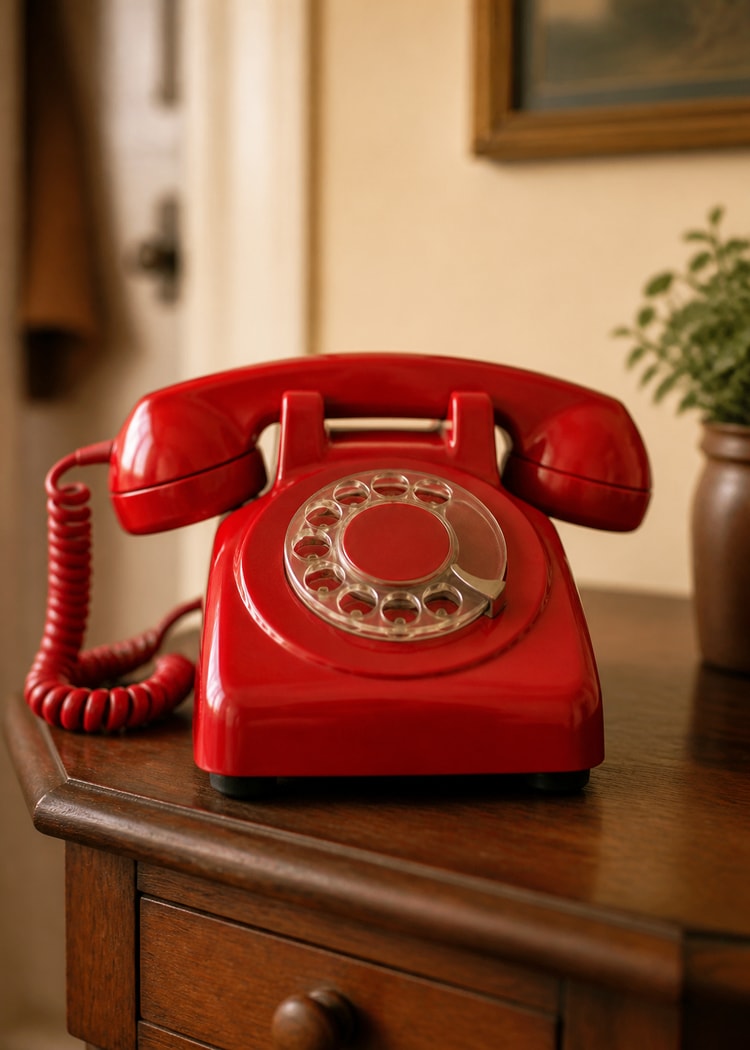 Red rotary telephone