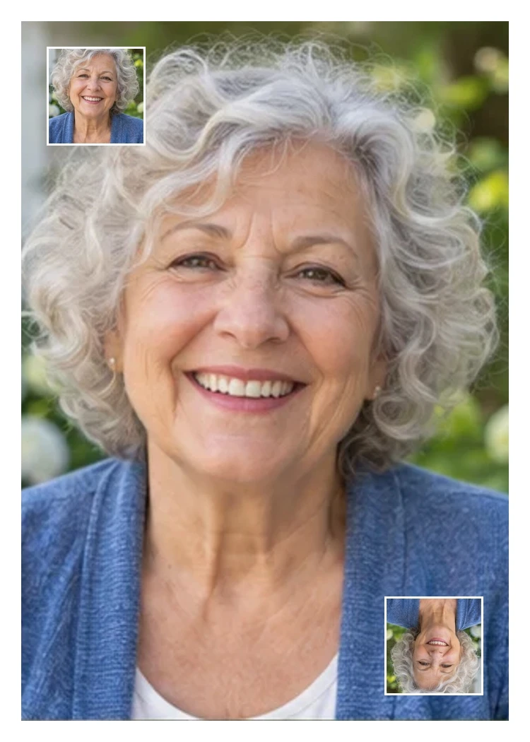 Example photo card 1, with white borders and matching corner photos