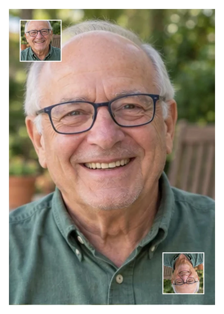 Example photo card 2, with white borders and matching corner photos