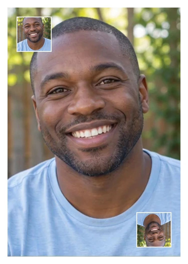 Example photo card 4, with white borders and matching corner photos